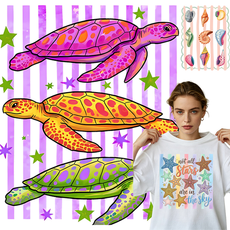 3D Printing On Fabric - Colorful sea turtle DTF clothing with