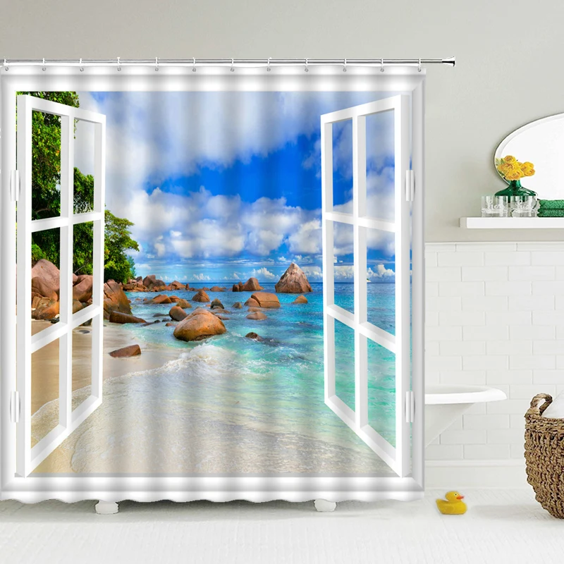 3D Shower Curtain Sunny Beach  - 3D Printing On Fabric avaliação e preço
