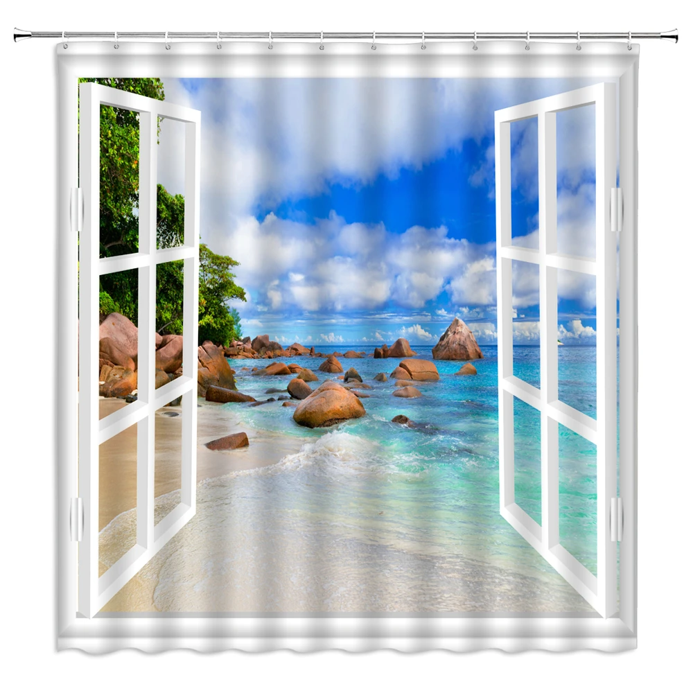 3D Shower Curtain Sunny Beach  - 3D Printing On Fabric avaliação e preço