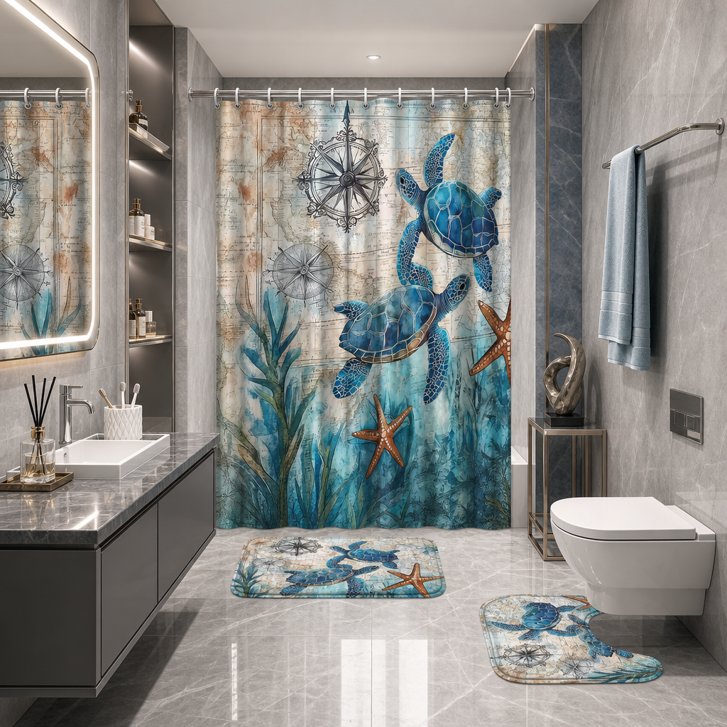 Shower Curtain 1pc Nautical Ma - 3D Printing On Fabric avaliação e preço