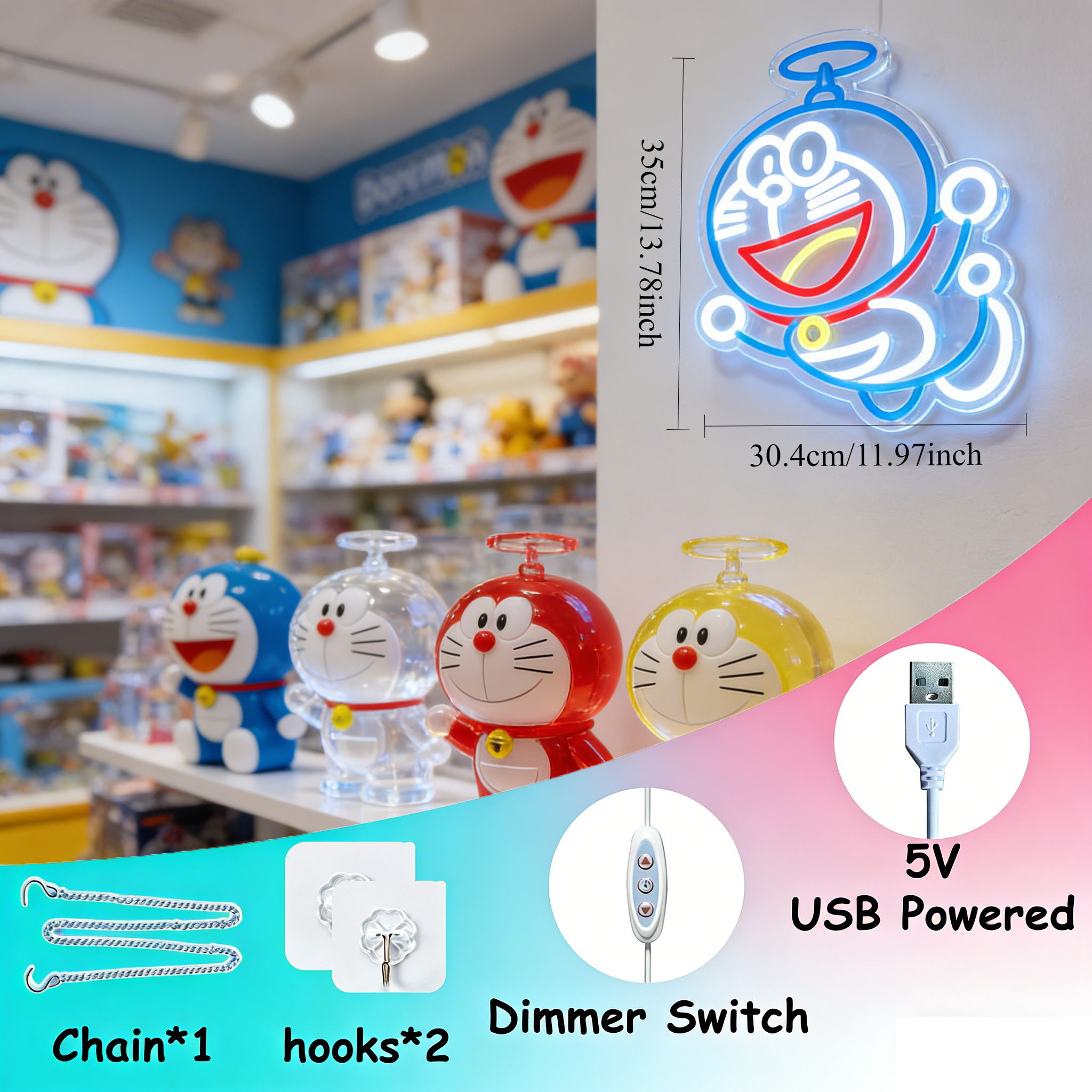 Doraemon Neon Sign LED USB Dim - 3D Printing Desk avaliação e preço